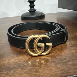 Gucci Black Belt with Gold GG Buckle